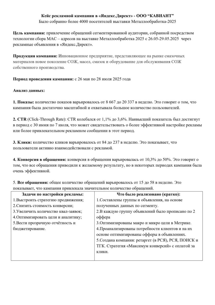 Рекламная кампания для ООО "КАВИАНТ" - выставка Металлообработка-2025