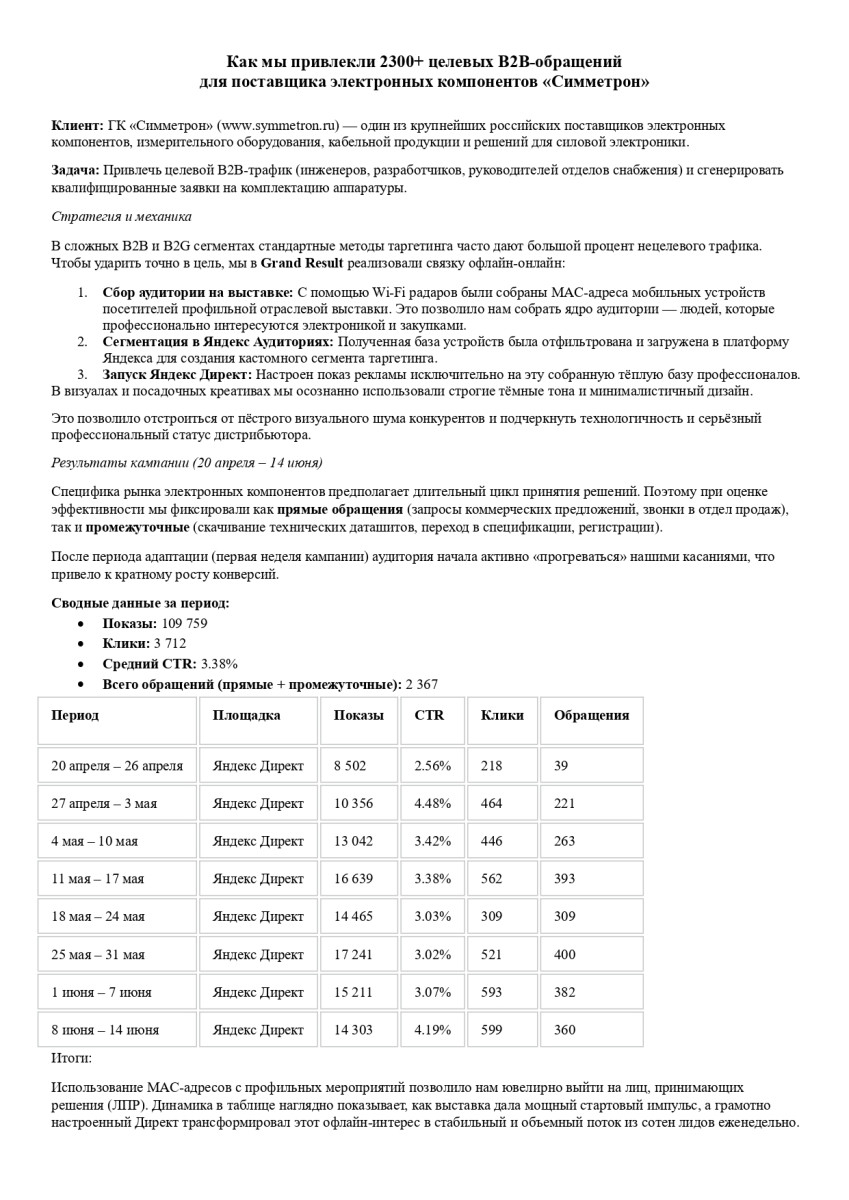 Рекламная кампания для ООО "Симметрон" - выставка ЭкспоЭлектроника-2026